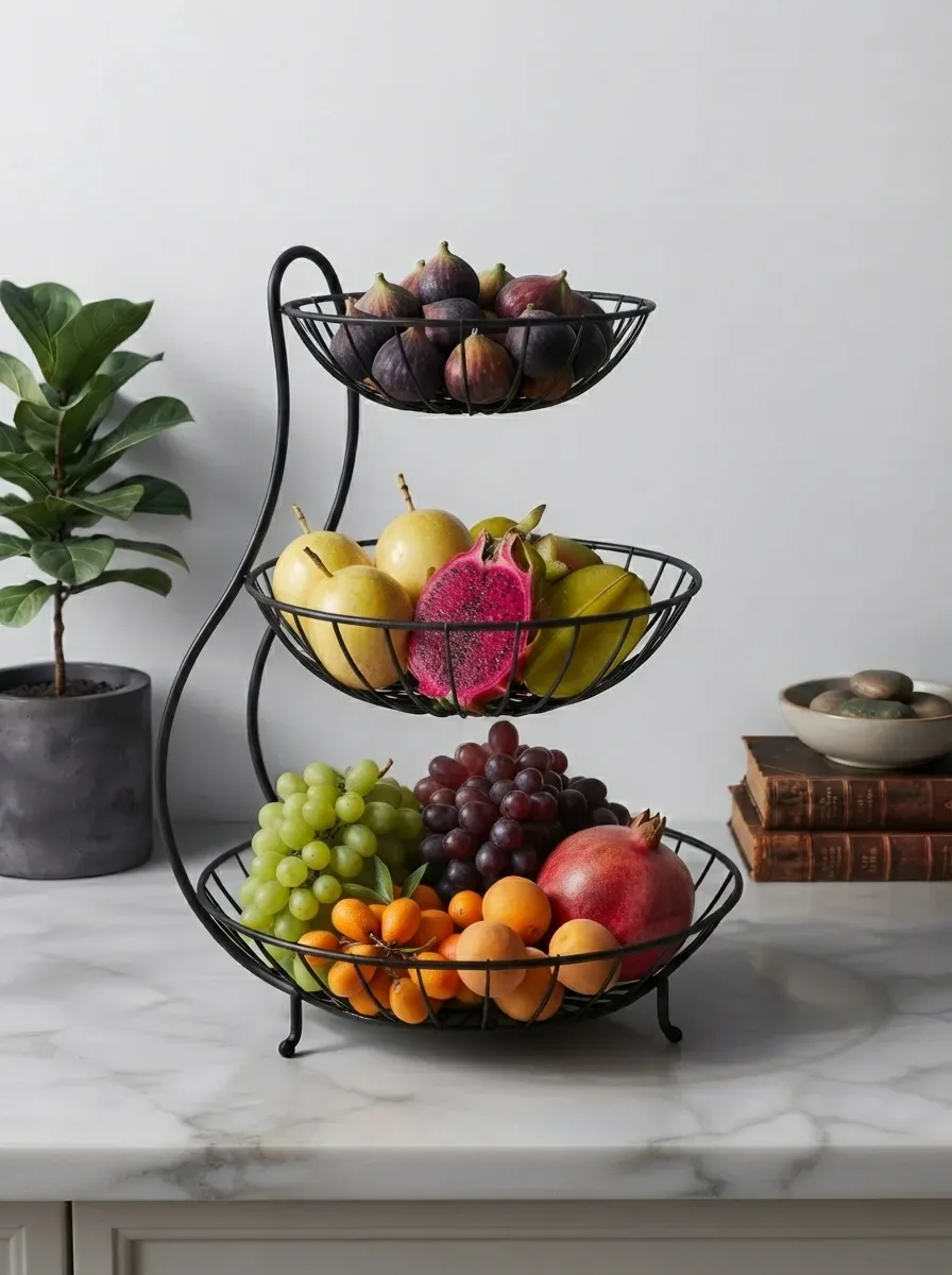 Loft 3-Tier Arc Metallic Fruit Basket Stand