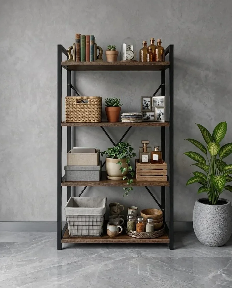 Loft 24" 4-Tier Metal & Wood Utility Rack