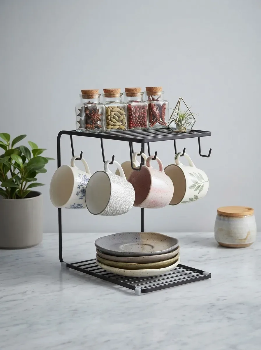 Loft 2-Tier Coffee Mug Stand & Saucer Organizer