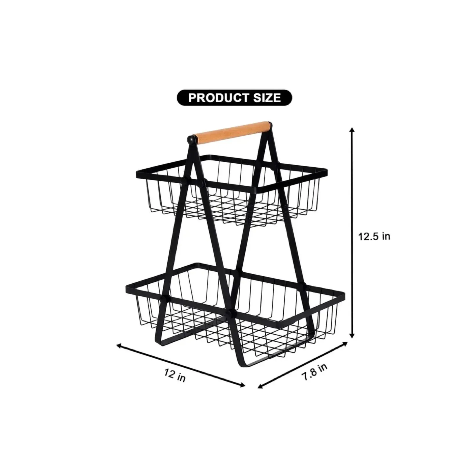 Loft 2-Tier Wire Basket Organizer with Wooden Handle