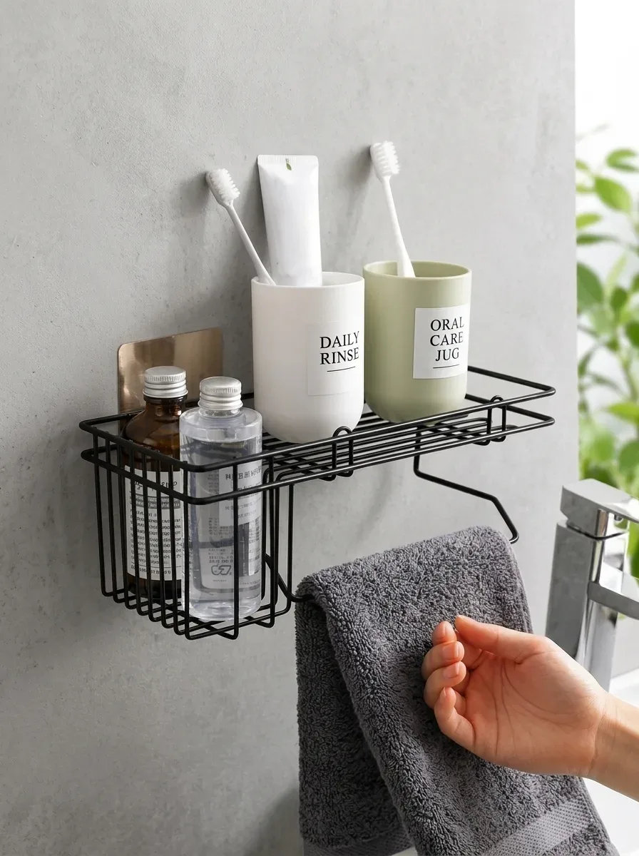 Loft Punch-Free Vanity Rack with Towel Bar